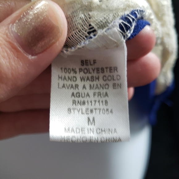 Kate Collection Blue High Low Tank Top Embroidery - Picture 6 of 6